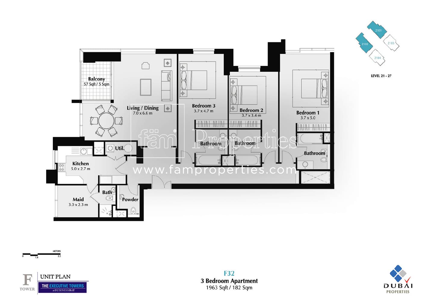 Executive Tower F (East Heights 1), 3-Bed Floor Plan, type: 3 Bedroom