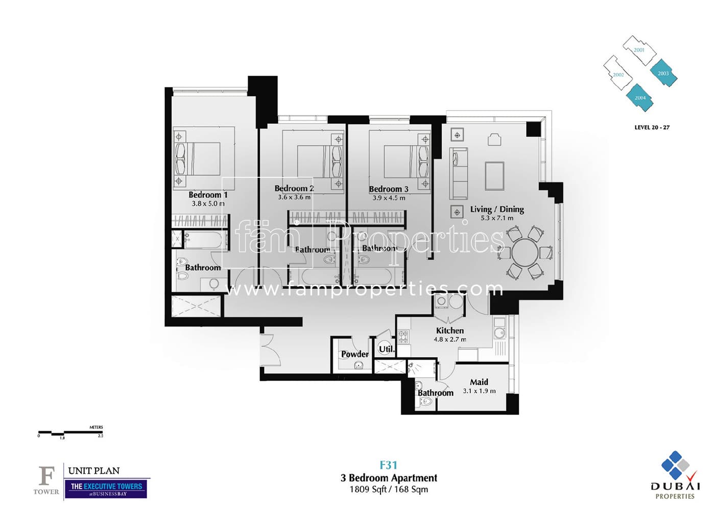 Executive Tower F (East Heights 1), 3-Bed Floor Plan, type: 3 Bedroom