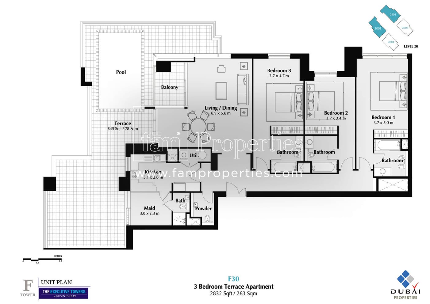 Executive Tower F (East Heights 1), 3-Bed Floor Plan, type: 3 Bedroom
