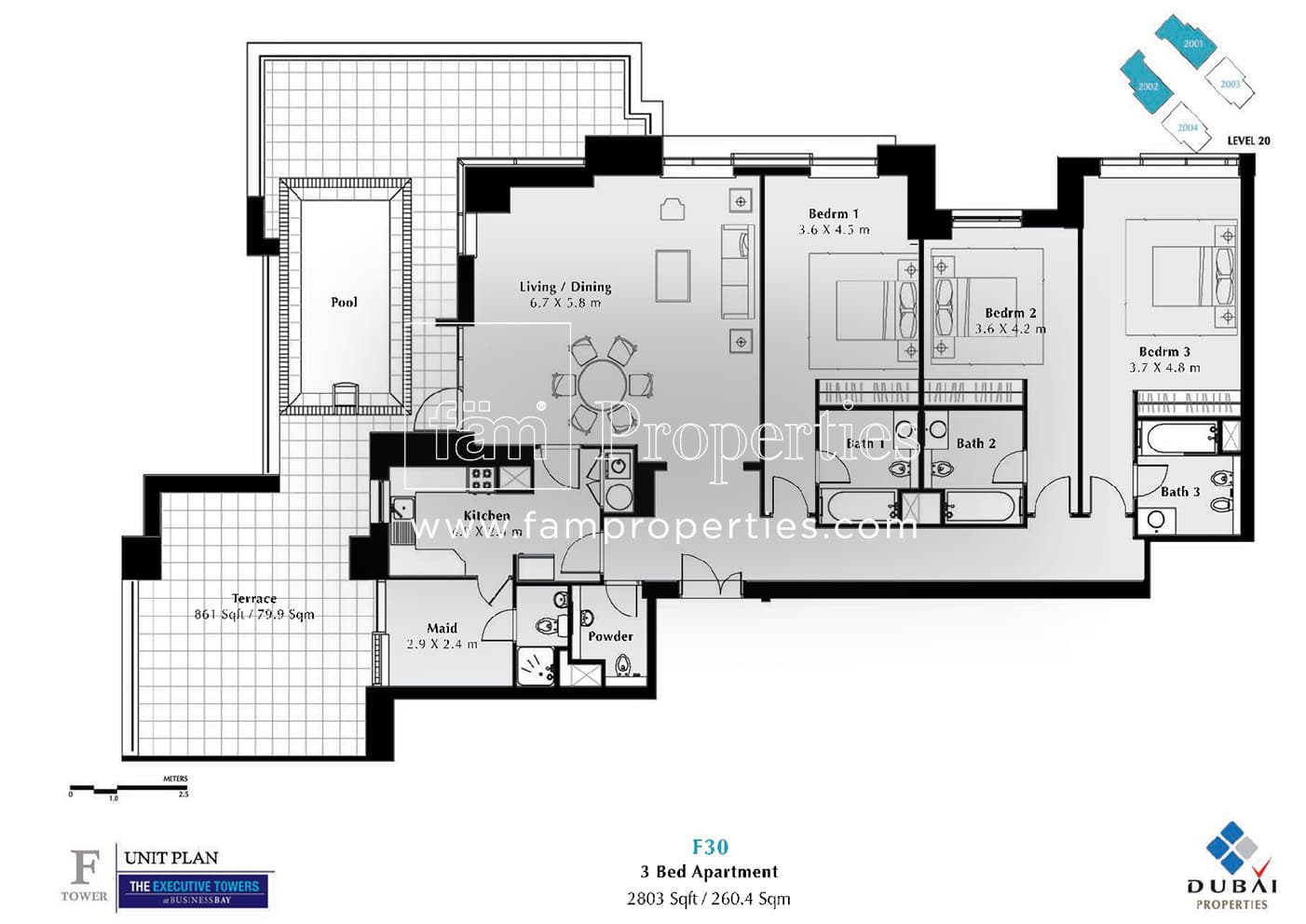 Executive Tower F (East Heights 1), 3-Bed Floor Plan, type: 3 Bedroom