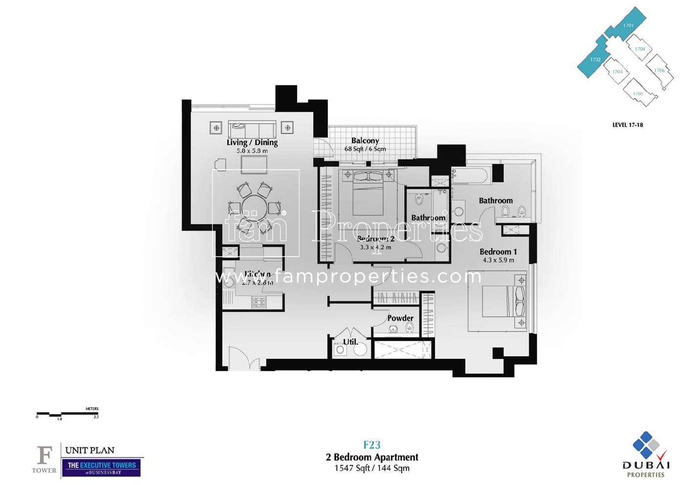 Executive Tower F (East Heights 1), 2-Bed Floor Plan, type: 2 Bedroom