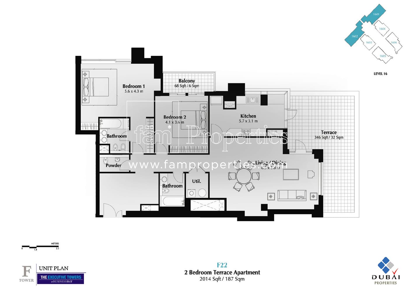 Executive Tower F (East Heights 1), 2-Bed Floor Plan, type: 2 Bedroom