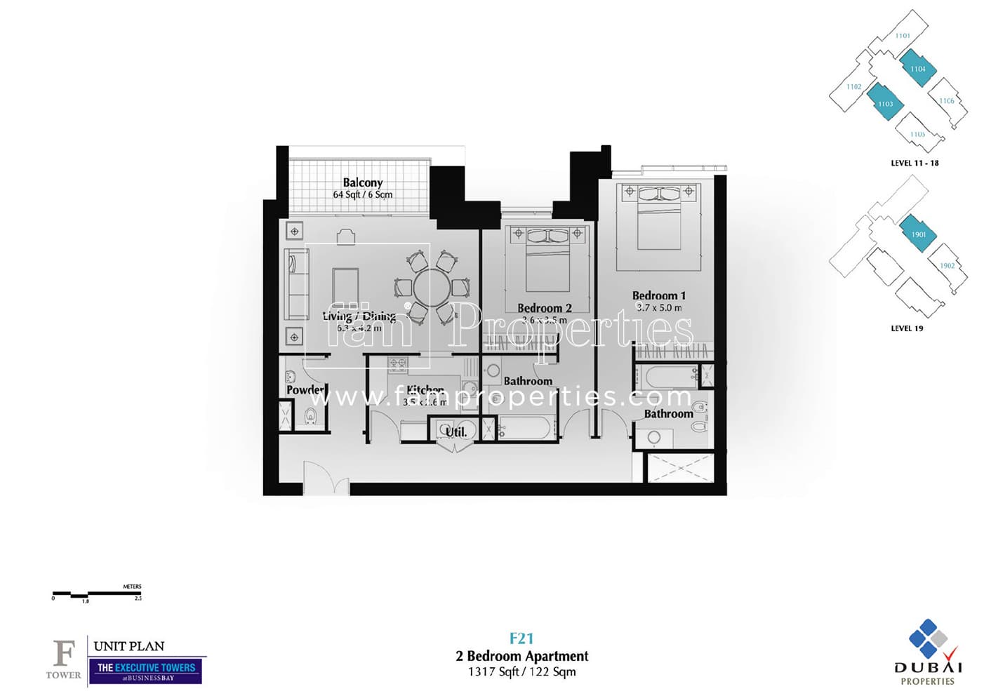Executive Tower F (East Heights 1), 2-Bed Floor Plan, type: 2 Bedroom