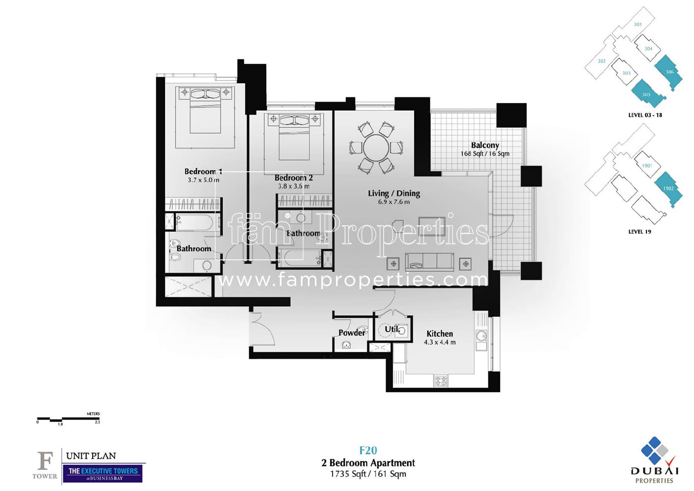 Executive Tower F (East Heights 1), 2-Bed Floor Plan, type: 2 Bedroom
