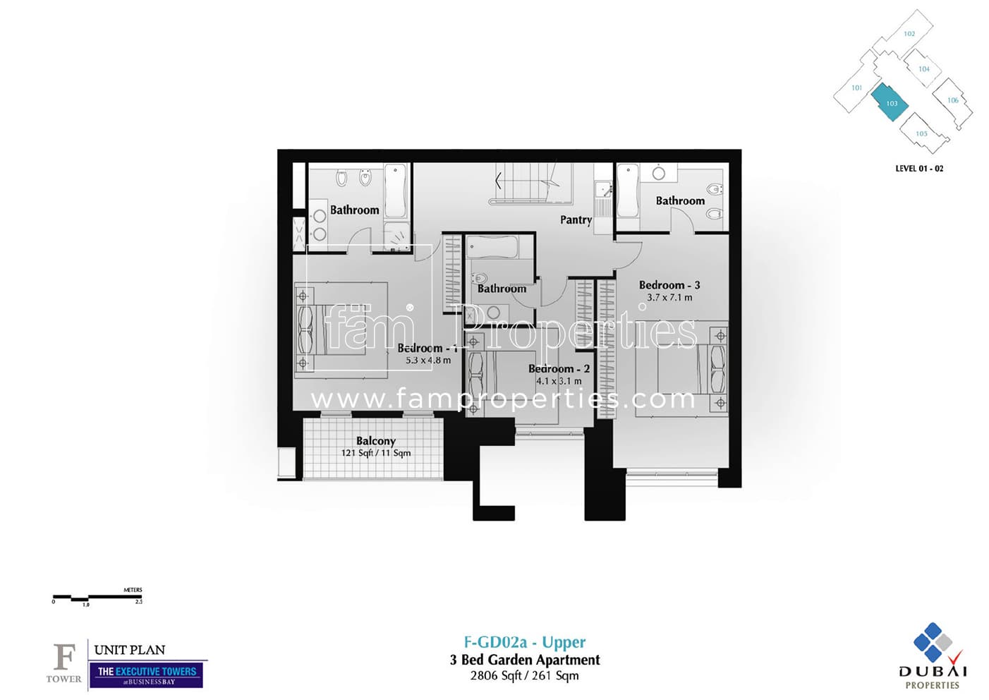 Executive Tower F (East Heights 1), 3-Bed Floor Plan, type: 3 Bedroom