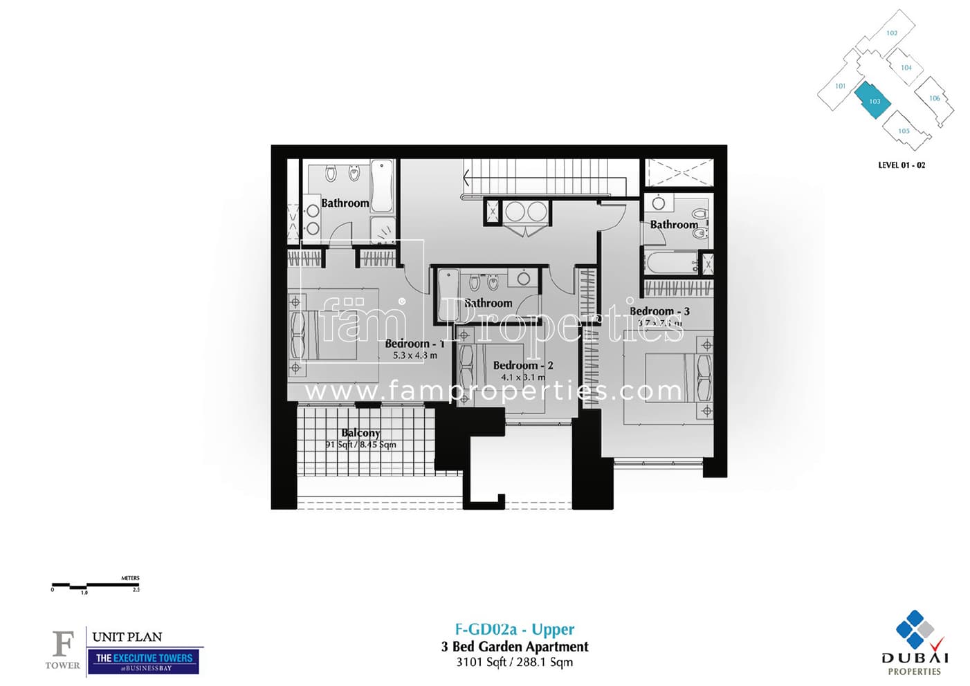 Executive Tower F (East Heights 1), 3-Bed Floor Plan, type: 3 Bedroom