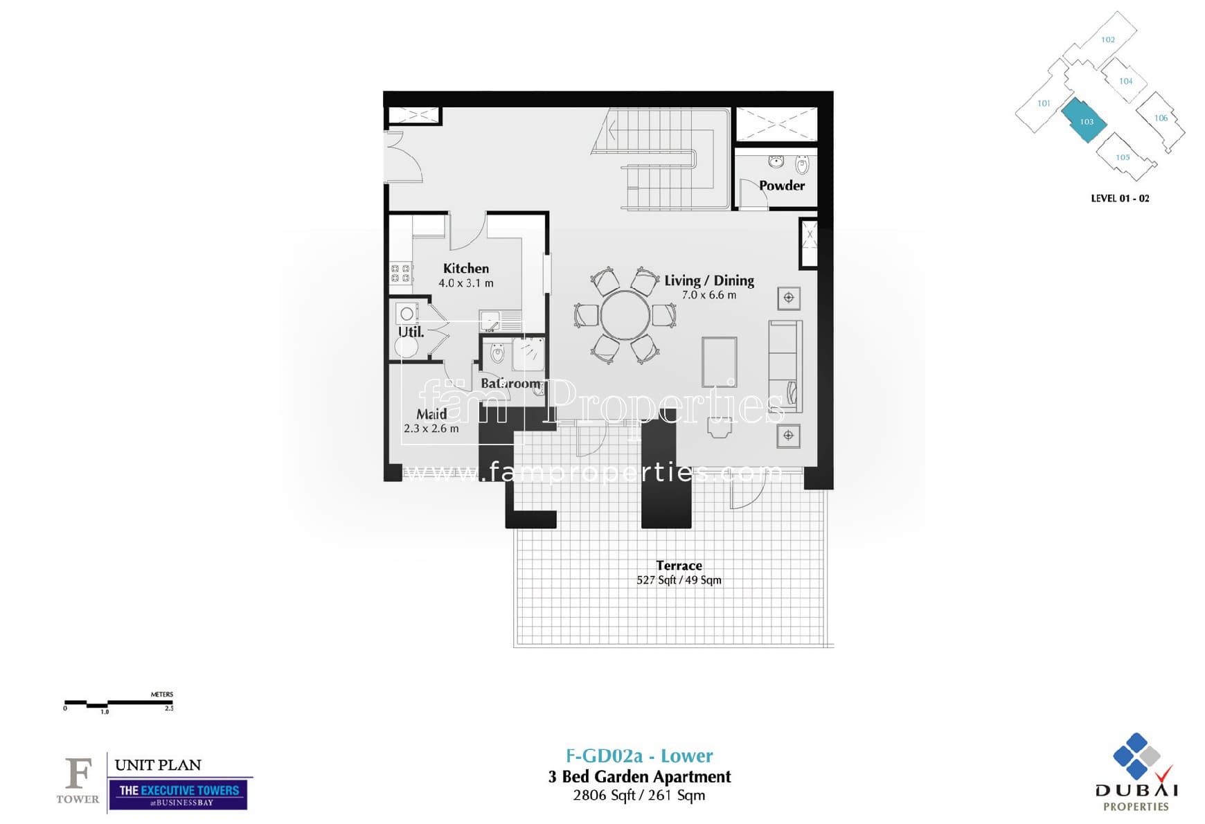 Executive Tower F (East Heights 1), 3-Bed Floor Plan, type: 3 Bedroom