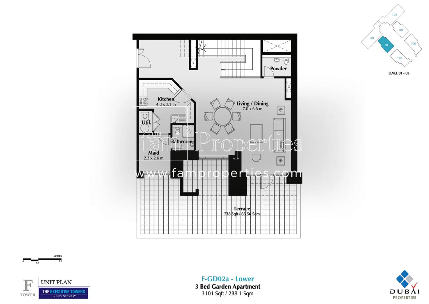 Executive Tower F (East Heights 1), 3-Bed Floor Plan, type: 3 Bedroom