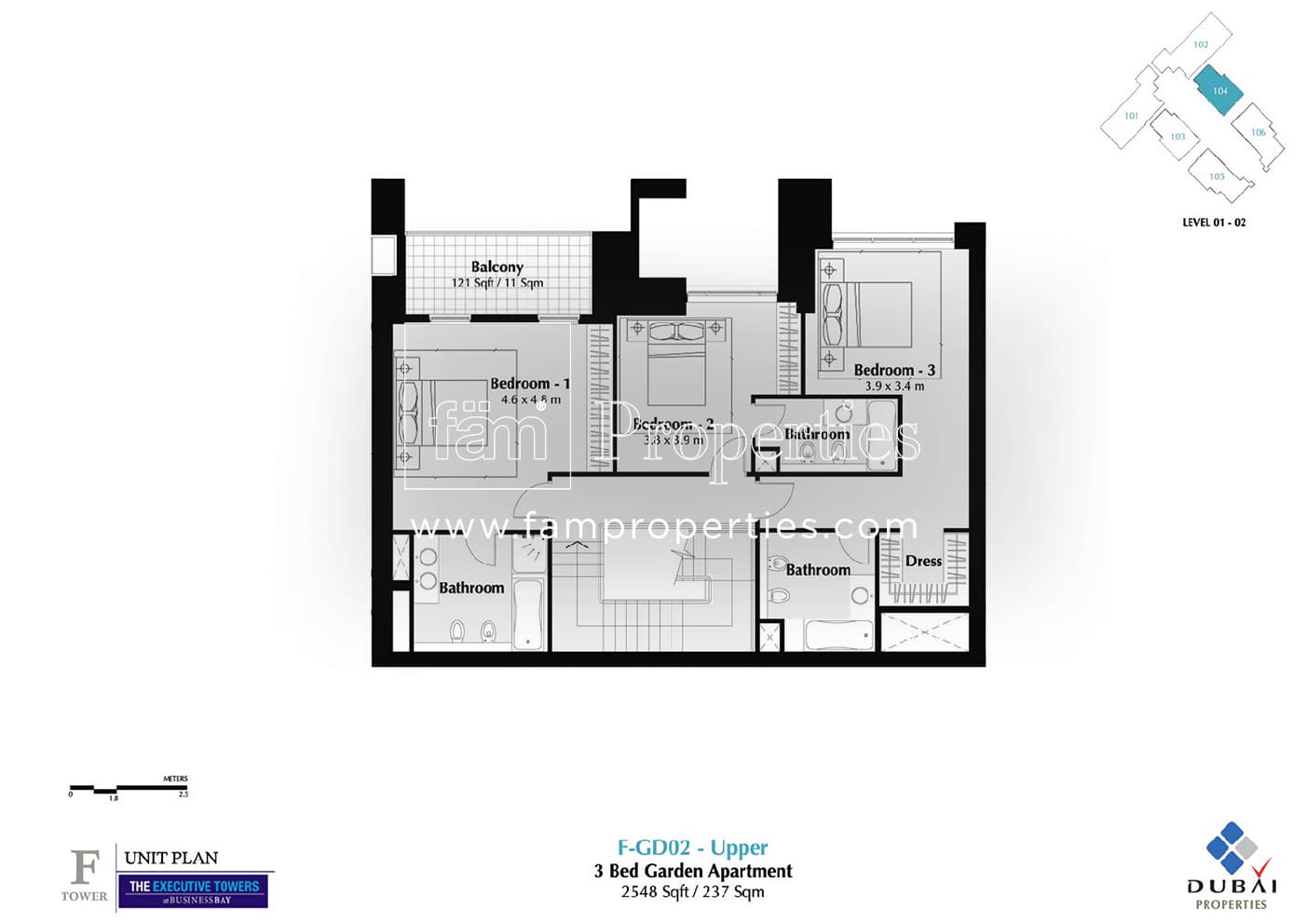 Executive Tower F (East Heights 1), 3-Bed Floor Plan, type: 3 Bedroom