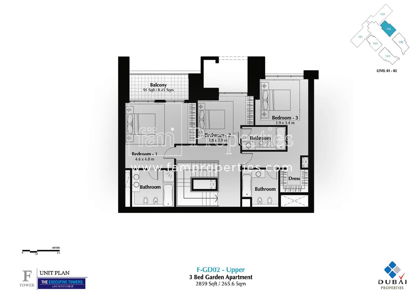 Executive Tower F (East Heights 1), 3-Bed Floor Plan, type: 3 Bedroom