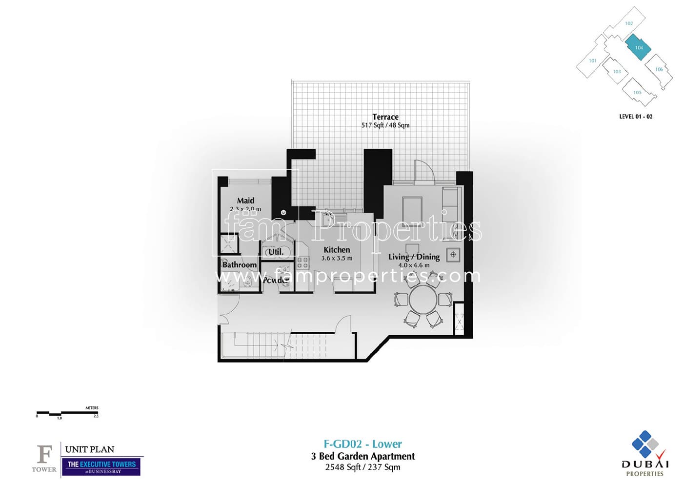 Executive Tower F (East Heights 1), 3-Bed Floor Plan, type: 3 Bedroom