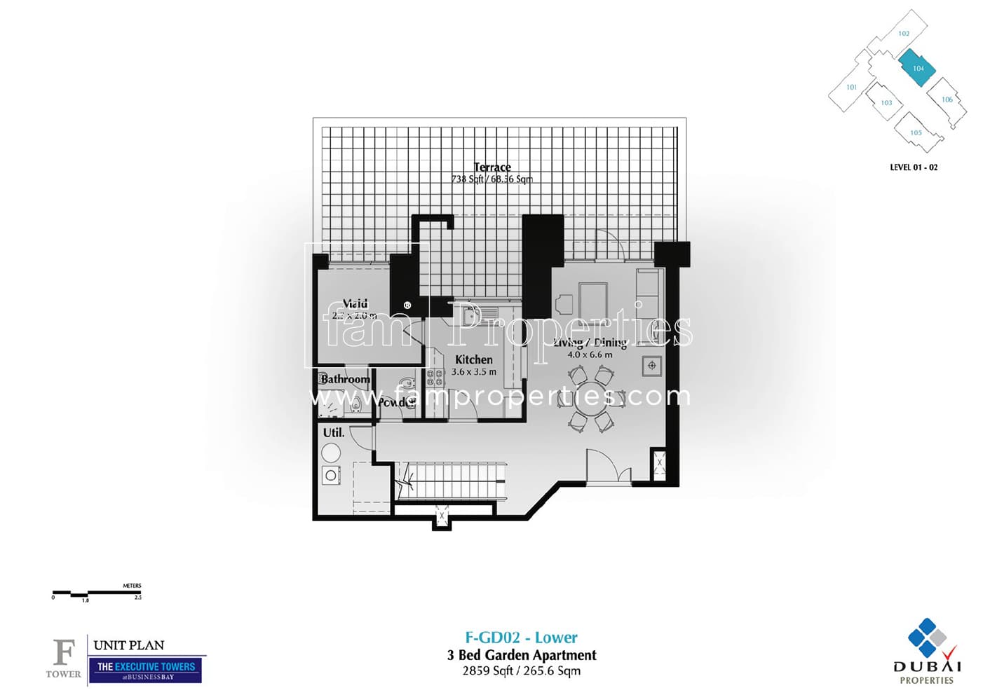 Executive Tower F (East Heights 1), 3-Bed Floor Plan, type: 3 Bedroom