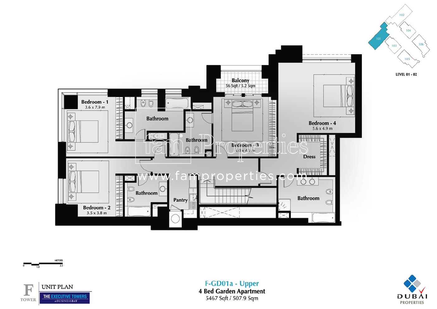 Executive Tower F (East Heights 1), 4-Bed Floor Plan, type: 4 Bedroom