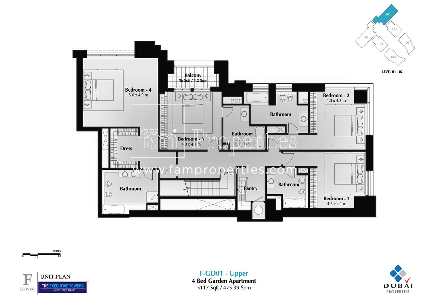 Executive Tower F (East Heights 1), 4-Bed Floor Plan, type: 4 Bedroom