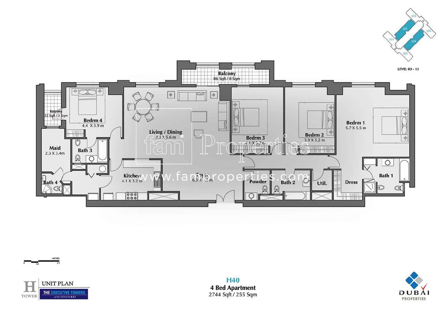 Executive Tower H (West Heights 5), 4-Bed Floor Plan, type: 4 Bedroom