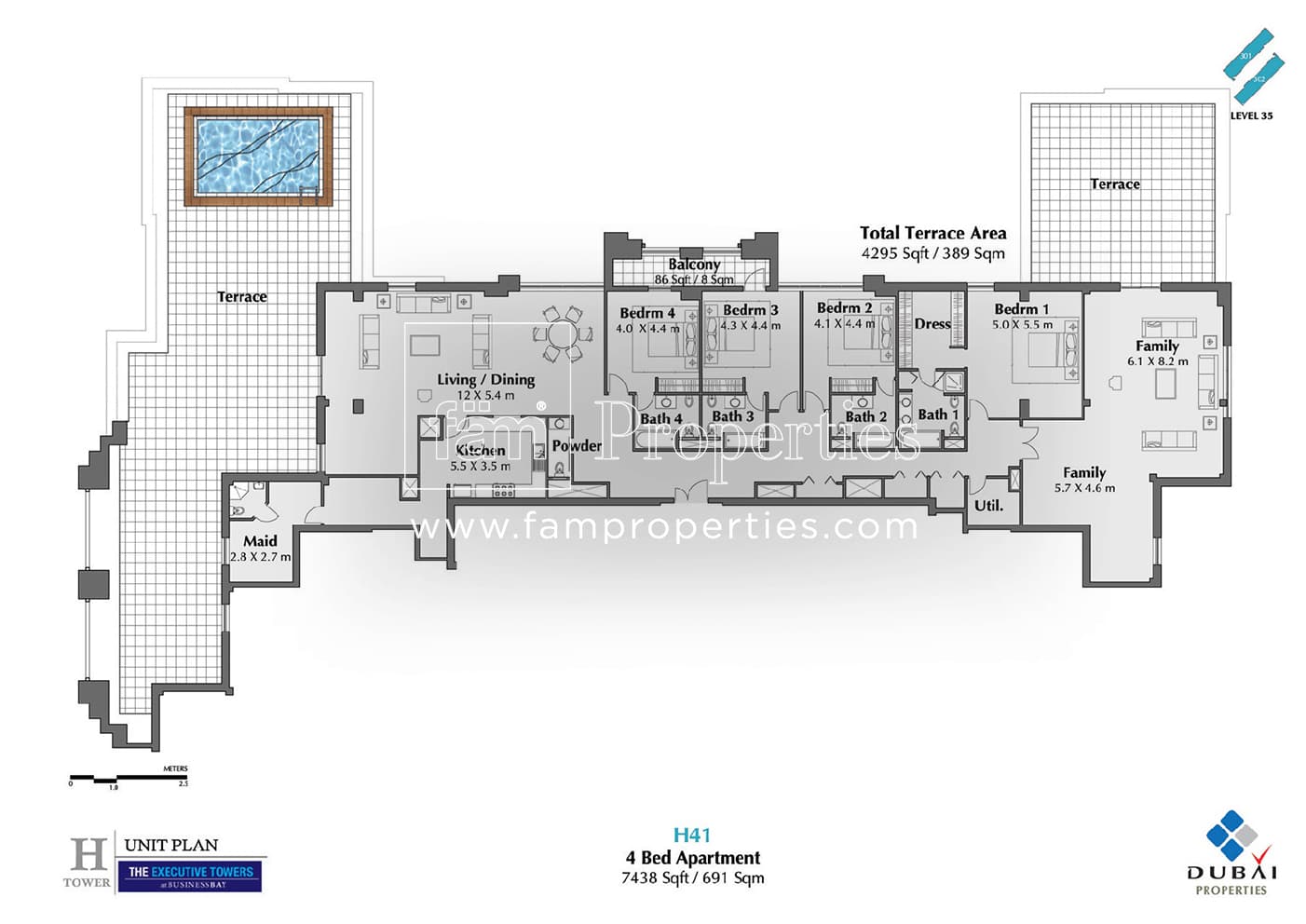 Executive Tower H (West Heights 5), 4-Bed Floor Plan, type: 4 Bedroom