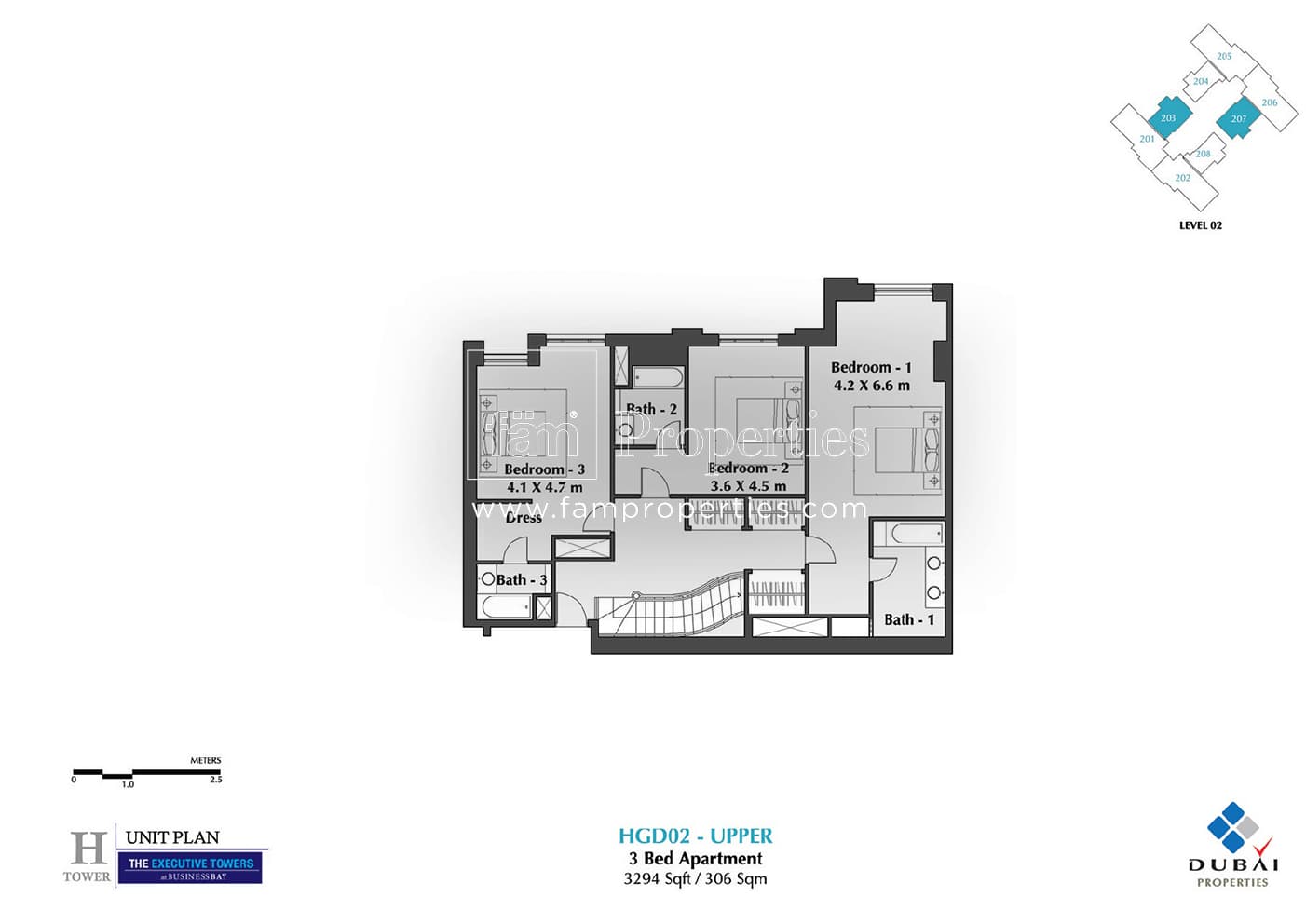 Executive Tower H (West Heights 5), 3-Bed Floor Plan, type: 3 Bedroom