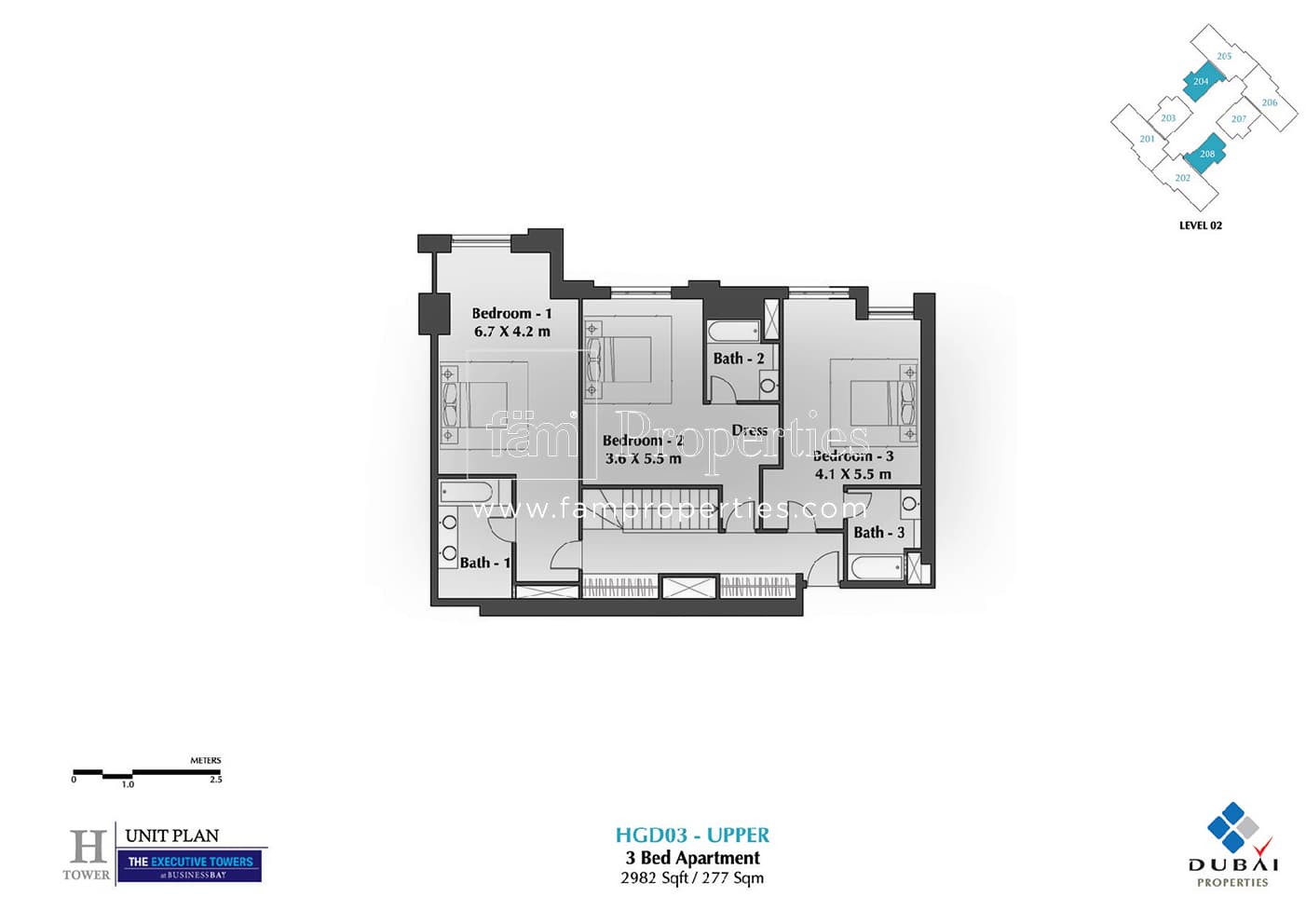 Executive Tower H (West Heights 5), 3-Bed Floor Plan, type: 3 Bedroom