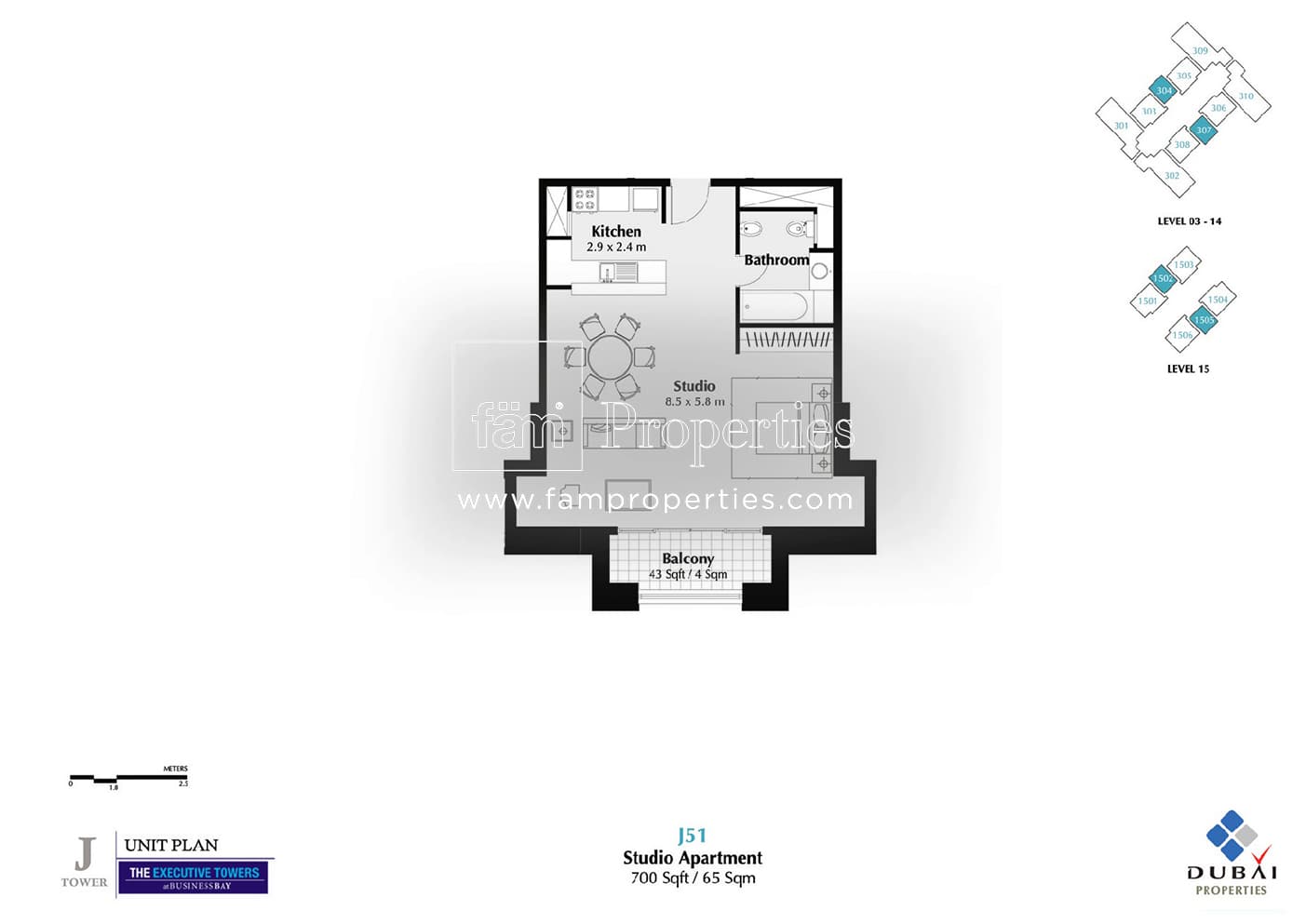 Executive Tower J (West Heights 4), 0-Bed Floor Plan, type: Studio