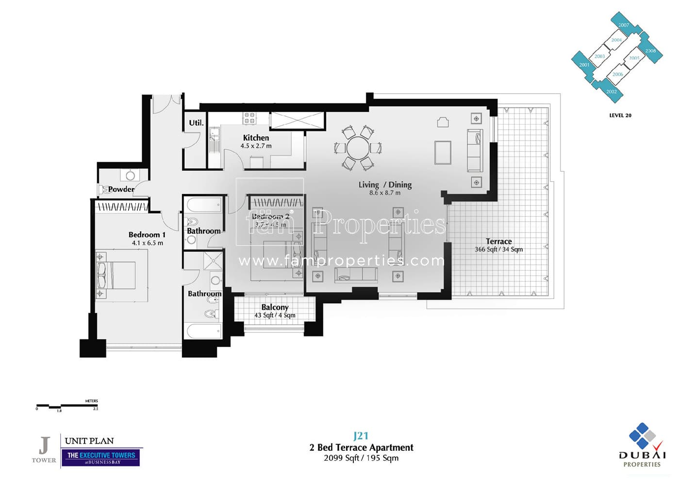 Executive Tower J (West Heights 4), 2-Bed Floor Plan, type: 2 Bedroom