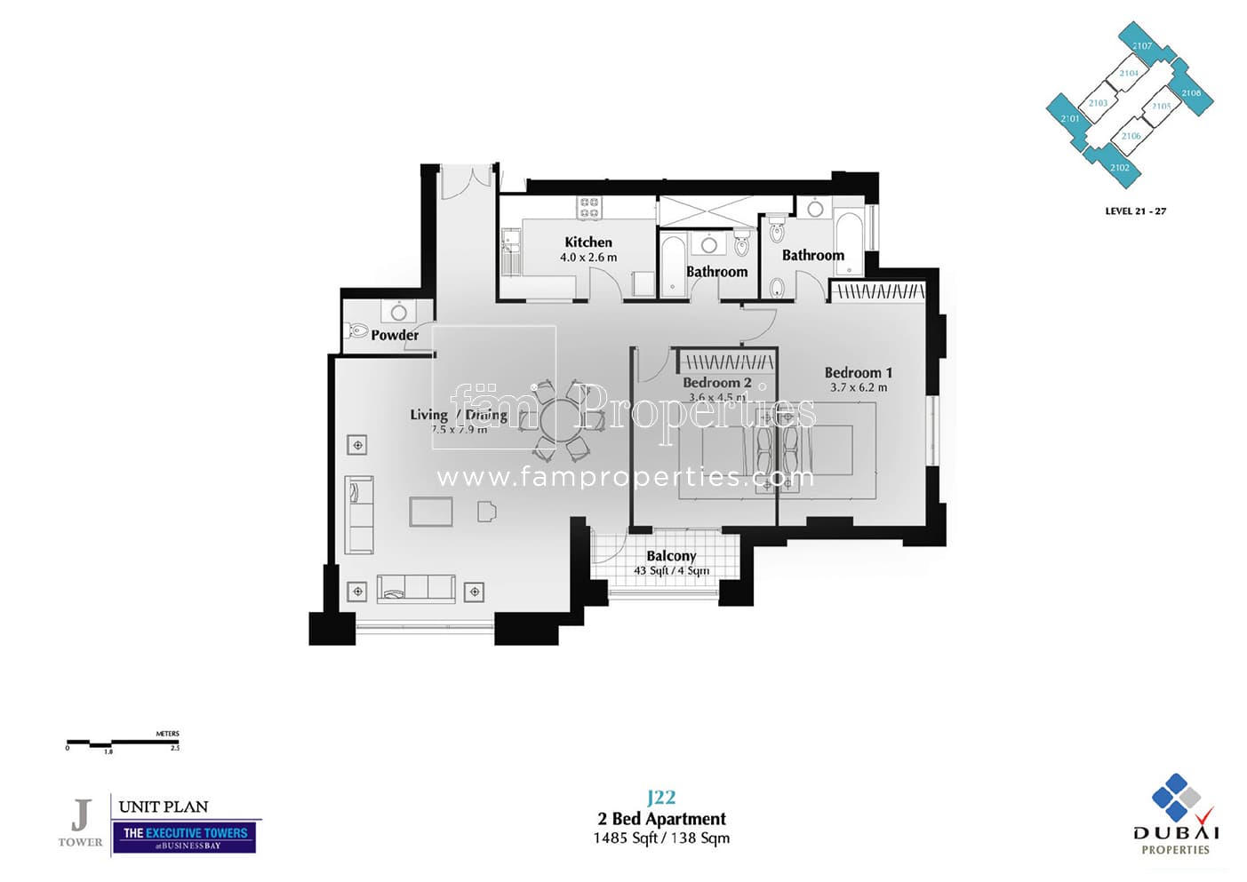 Executive Tower J (West Heights 4), 2-Bed Floor Plan, type: 2 Bedroom