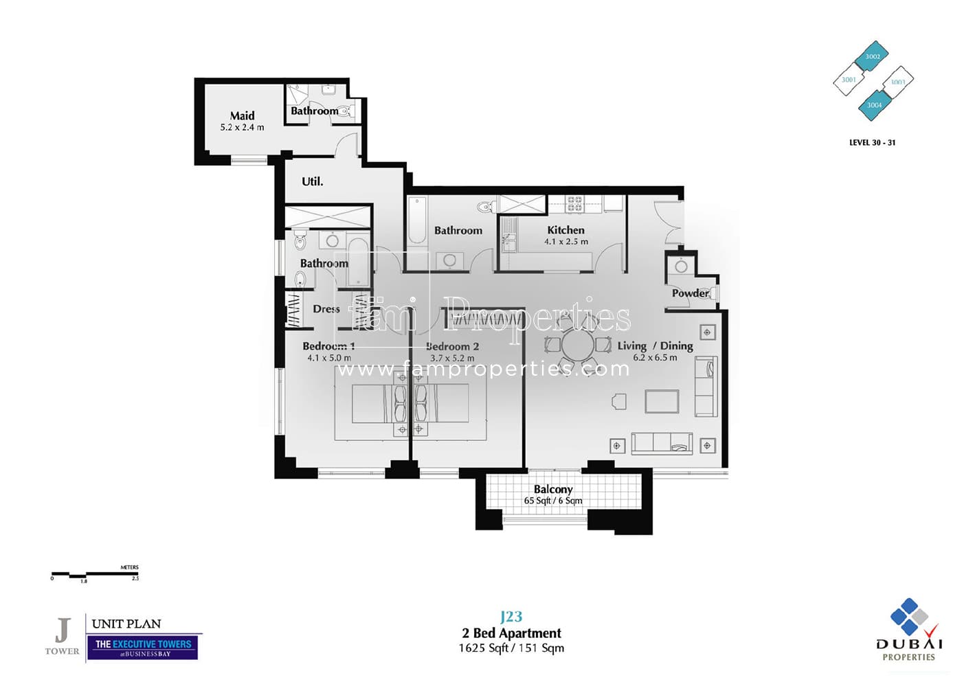 Executive Tower J (West Heights 4), 2-Bed Floor Plan, type: 2 Bedroom