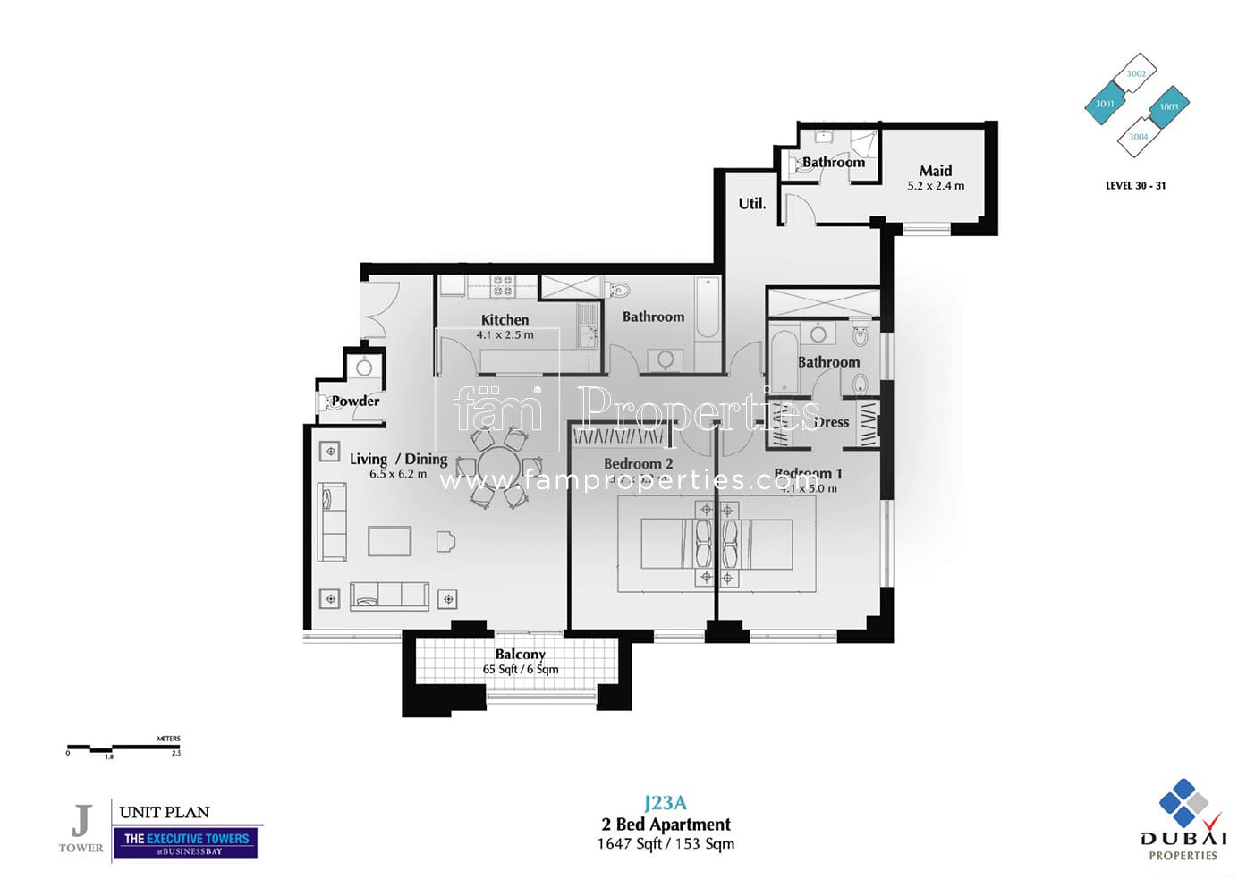 Executive Tower J (West Heights 4), 2-Bed Floor Plan, type: 2 Bedroom