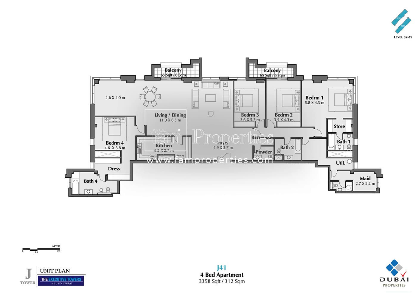 Executive Tower J (West Heights 4), 4-Bed Floor Plan, type: 4 Bedroom