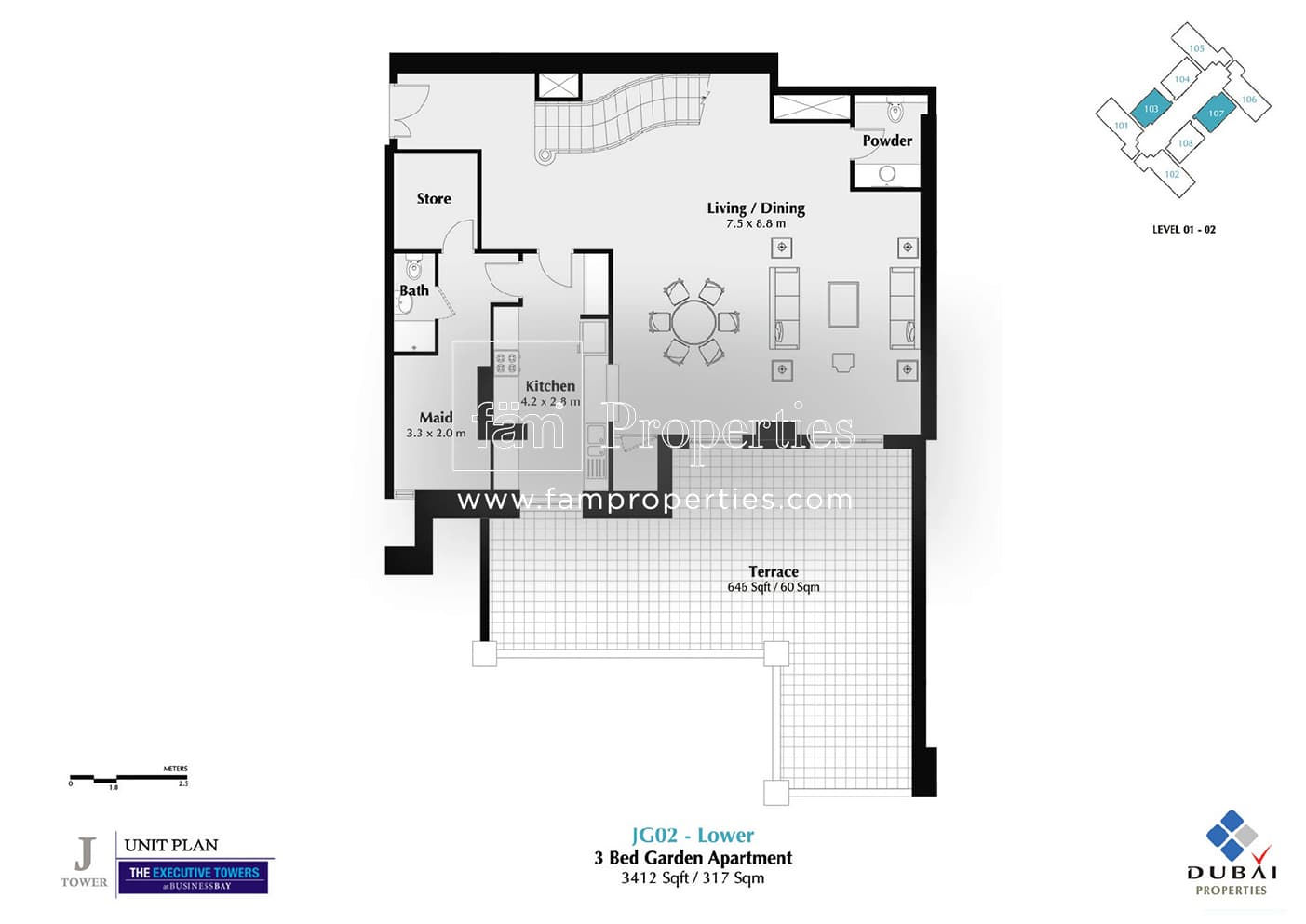 Executive Tower J (West Heights 4), 3-Bed Floor Plan, type: 3 Bedroom
