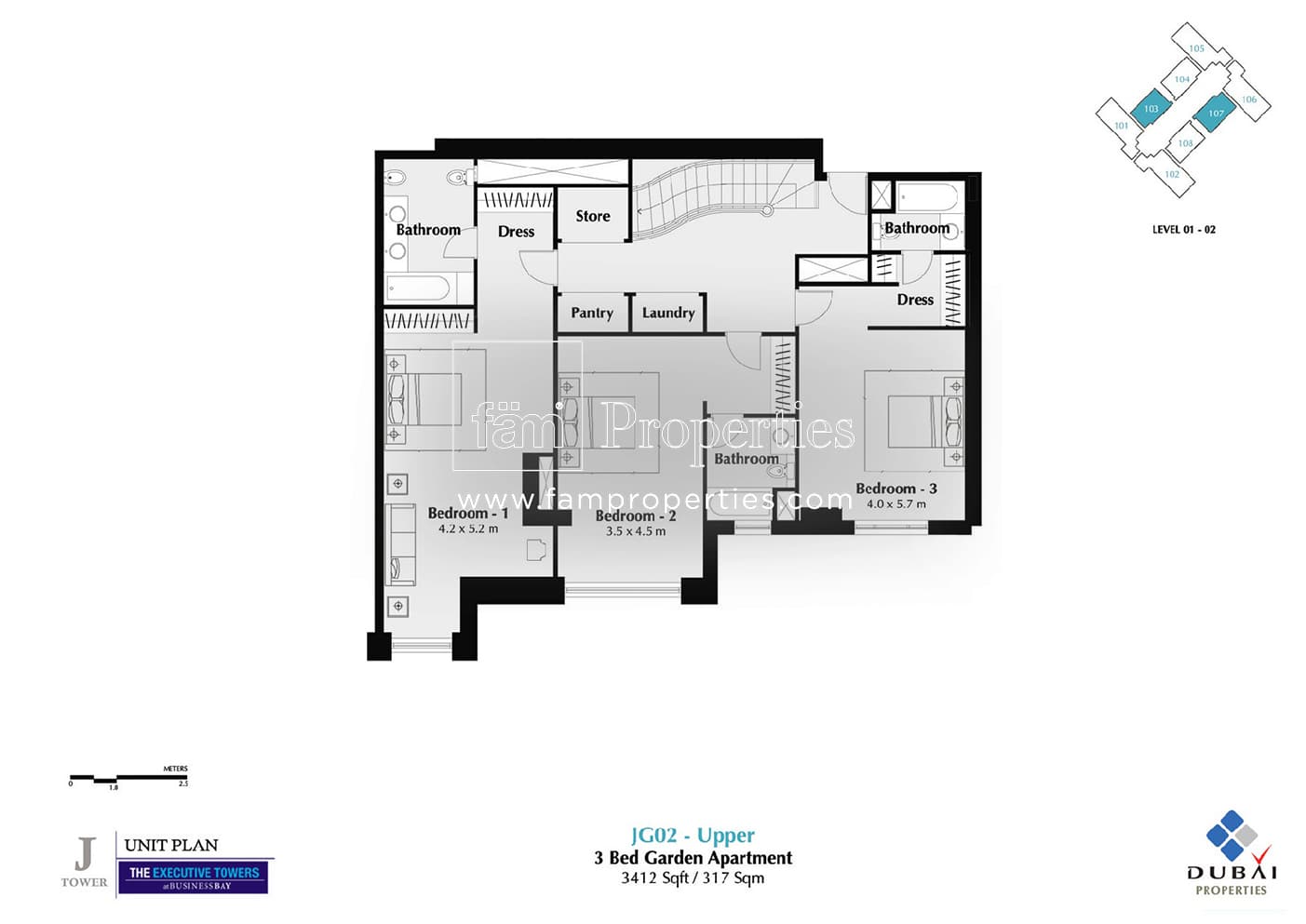 Executive Tower J (West Heights 4), 3-Bed Floor Plan, type: 3 Bedroom