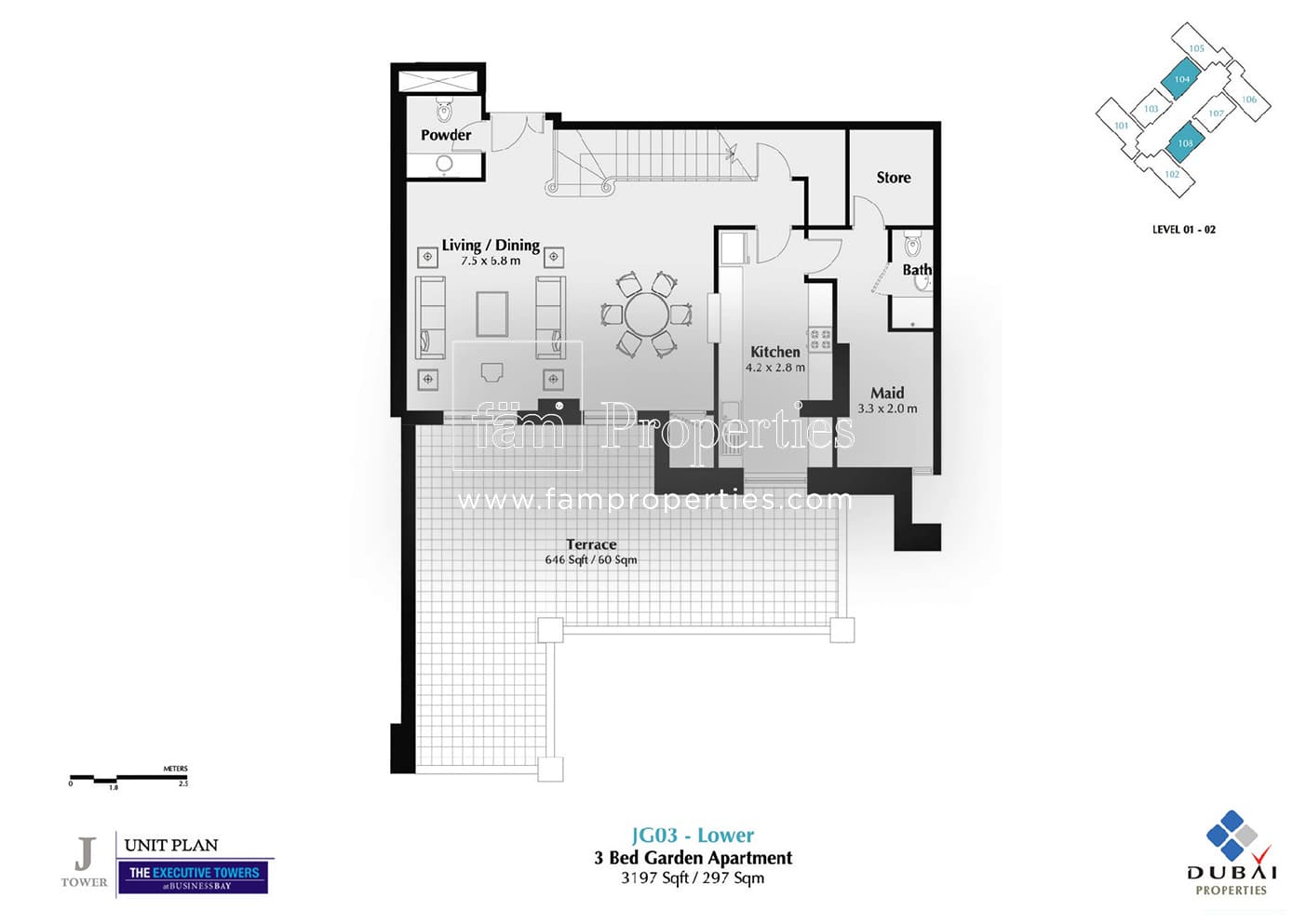 Executive Tower J (West Heights 4), 3-Bed Floor Plan, type: 3 Bedroom