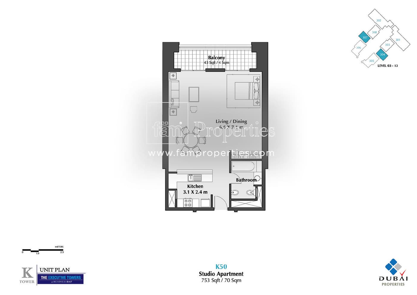 Executive Tower K (West Heights 3), 0-Bed Floor Plan, type: Studio