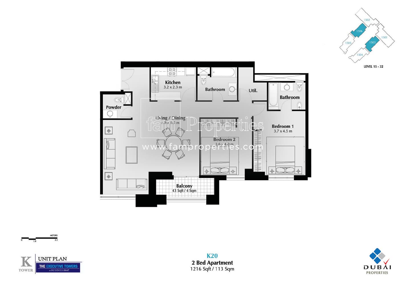 Executive Tower K (West Heights 3), 2-Bed Floor Plan, type: 2 Bedroom