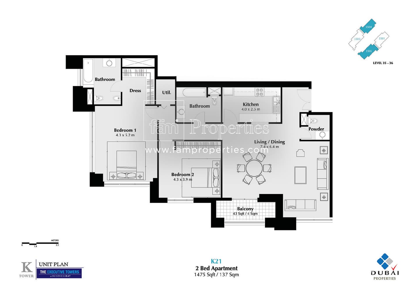 Executive Tower K (West Heights 3), 2-Bed Floor Plan, type: 2 Bedroom