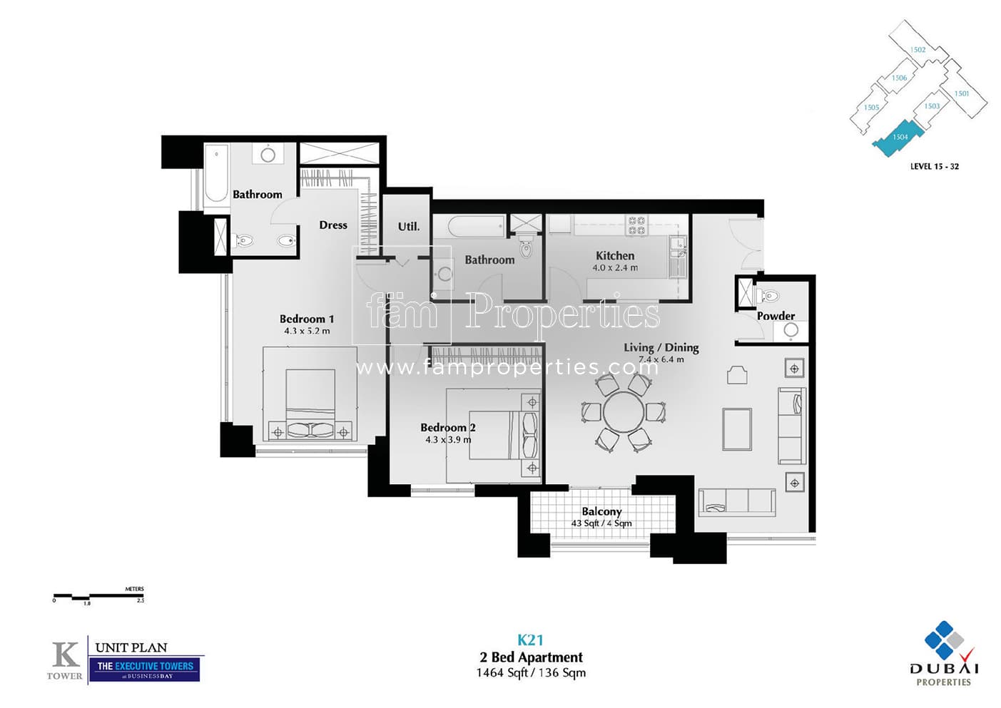 Executive Tower K (West Heights 3), 2-Bed Floor Plan, type: 2 Bedroom