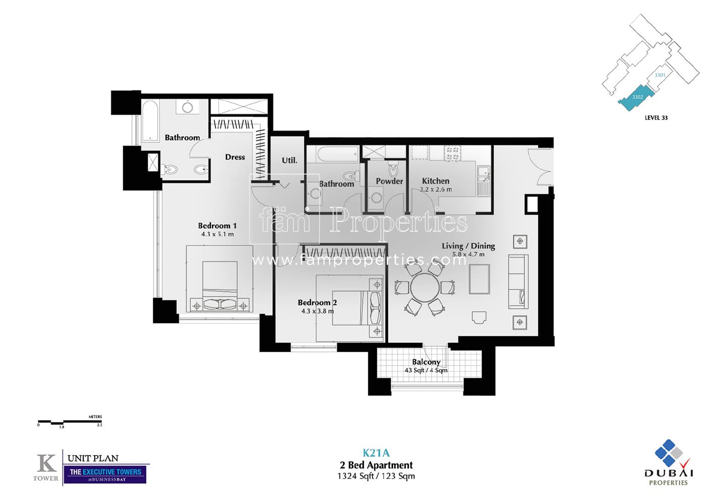 Executive Tower K (West Heights 3), 2-Bed Floor Plan, type: 2 Bedroom
