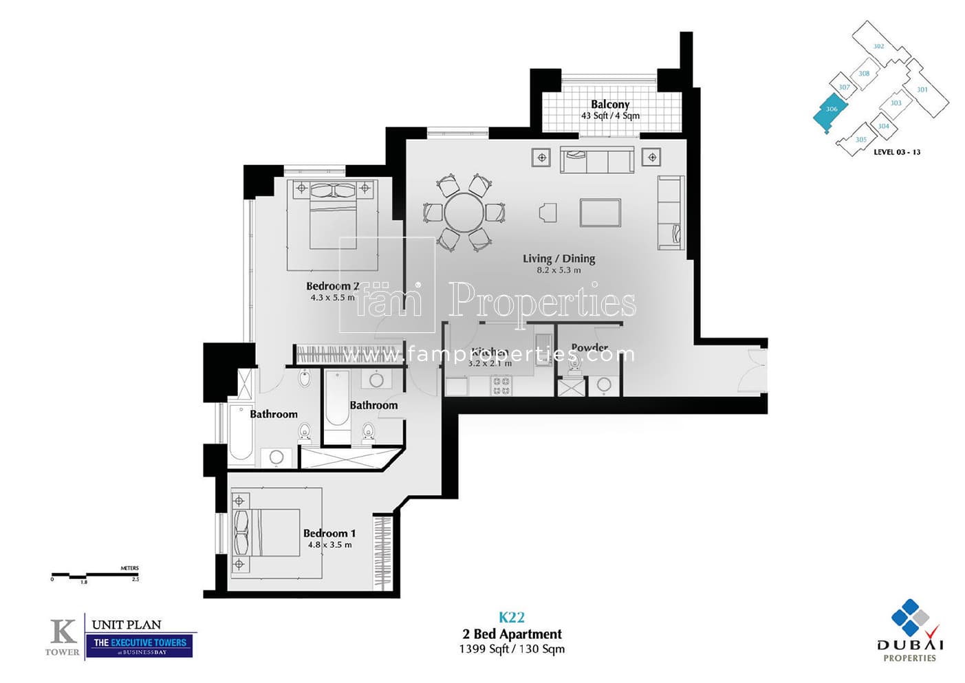 Executive Tower K (West Heights 3), 2-Bed Floor Plan, type: 2 Bedroom