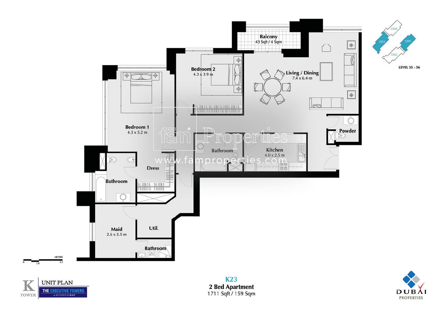 Executive Tower K (West Heights 3), 2-Bed Floor Plan, type: 2 Bedroom