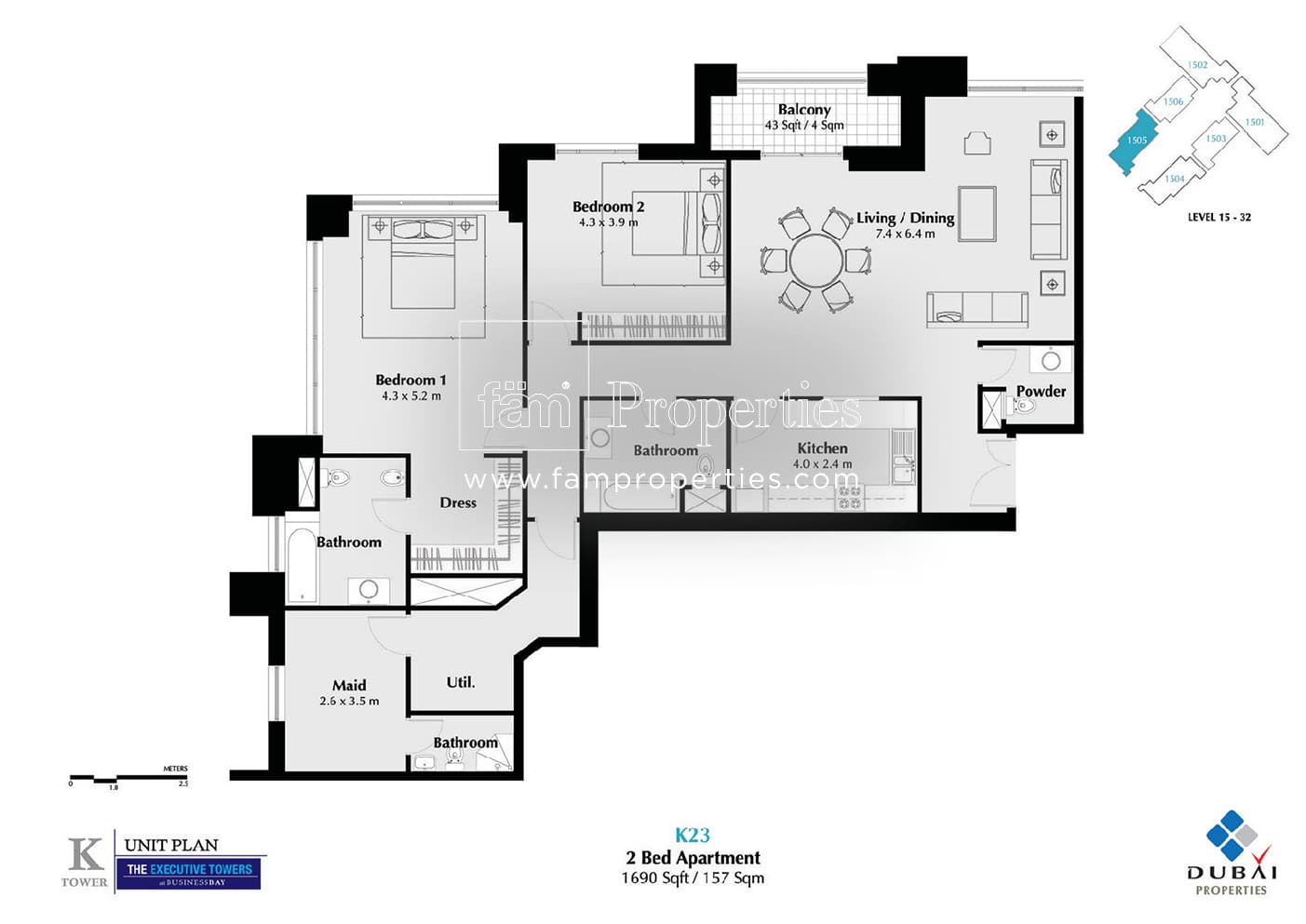 Executive Tower K (West Heights 3), 2-Bed Floor Plan, type: 2 Bedroom