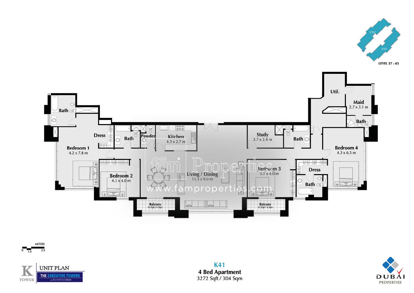 Executive Tower K (West Heights 3), 4-Bed Floor Plan, type: 4 Bedroom