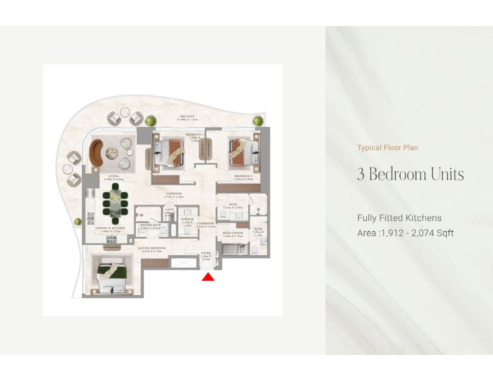 Extra Luxury Branded Residences, 3-Bed Floor Plan, type: 3 Bed