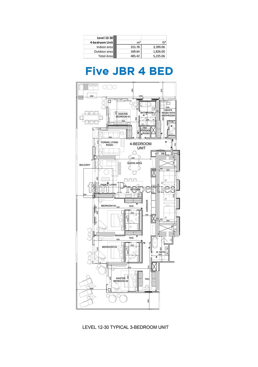 FIVE LUXE JBR, 4-Bed Floor Plan, type: 4 Bedroom