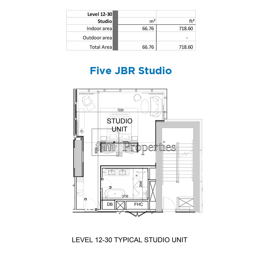 FIVE LUXE JBR, 0-Bed Floor Plan, type: Studio