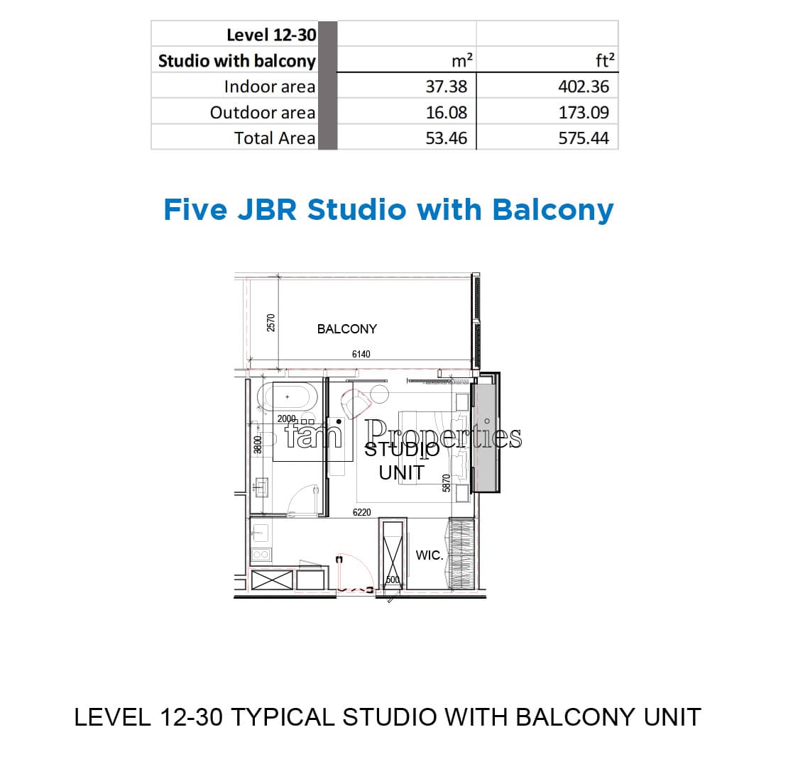 FIVE LUXE JBR, 0-Bed Floor Plan, type: Studio