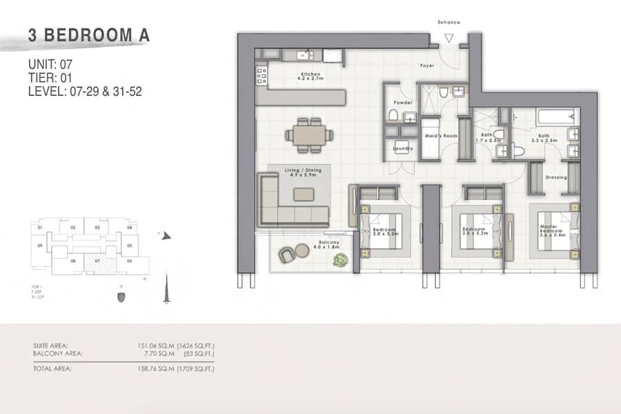 Forte 1, 3-Bed Floor Plan, type: A Type 07