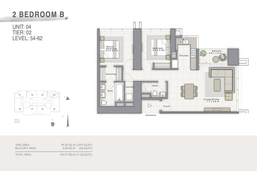 Forte 1, 2-Bed Floor Plan, type: B Unit 04