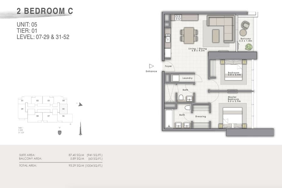 Forte 1, 2-Bed Floor Plan, type: C Unit 05