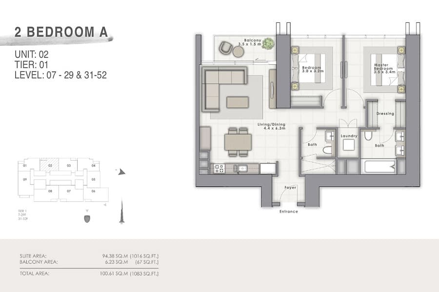 Forte 1, 2-Bed Floor Plan, type: A Unit 02