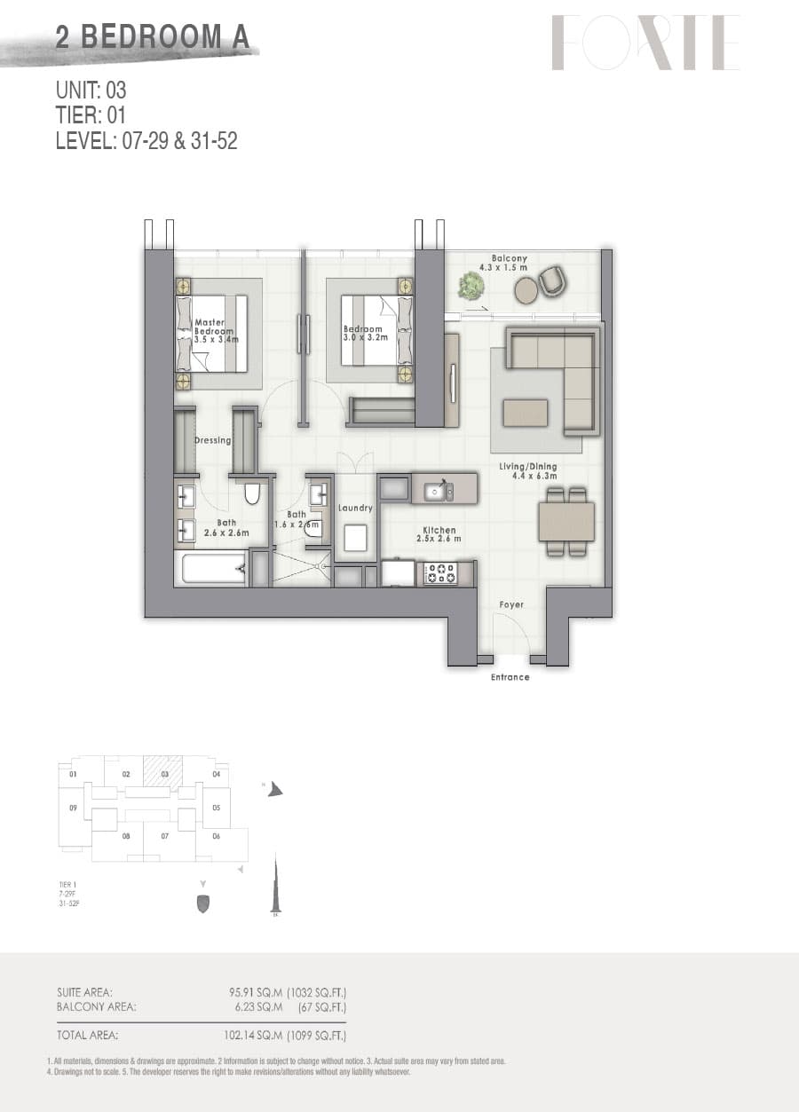 Forte 2, 2-Bed Floor Plan, type: A Unit 03