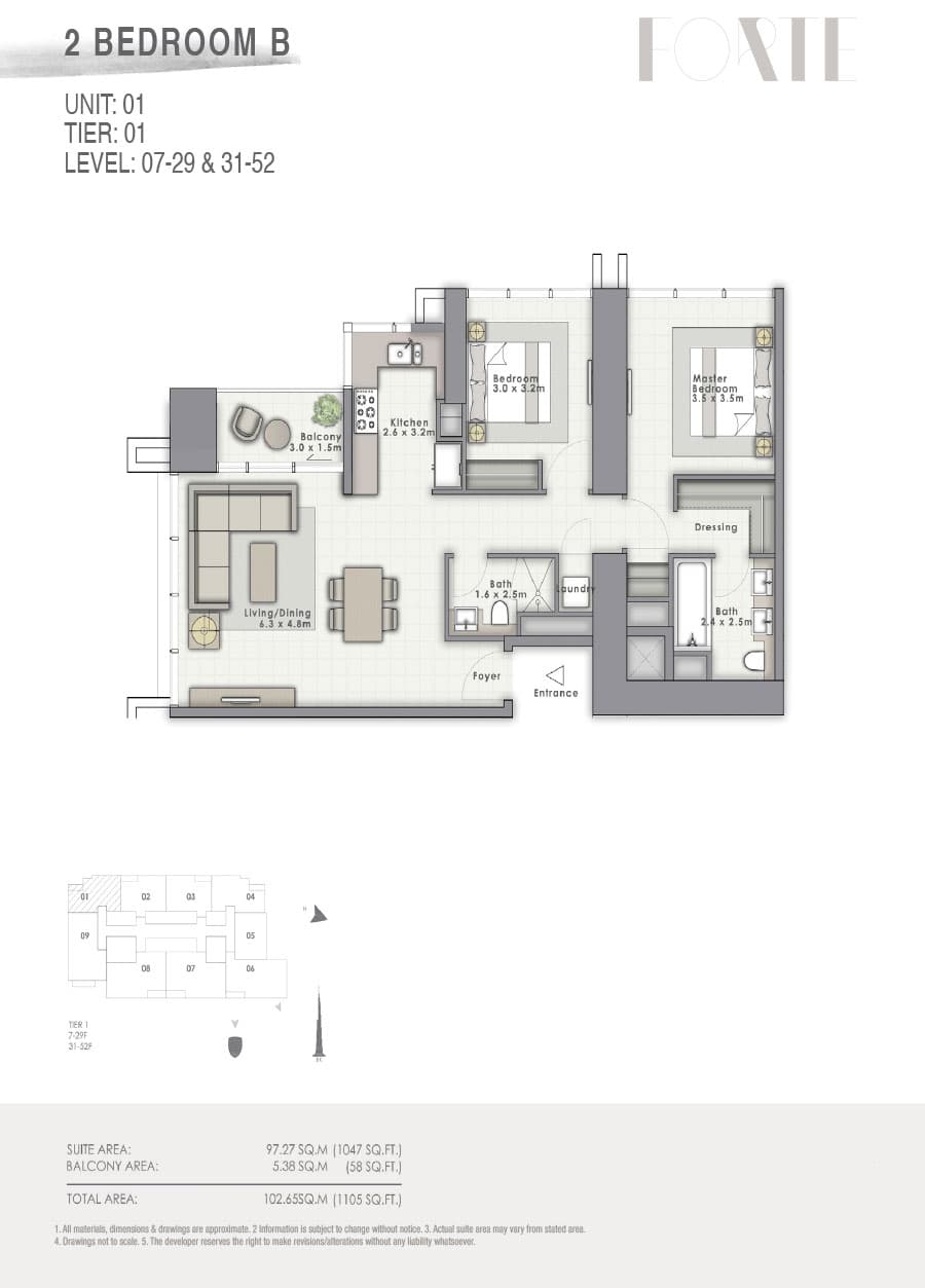 Forte 2, 2-Bed Floor Plan, type: B Unit 01